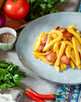 Картофель жаренный с сосиcками